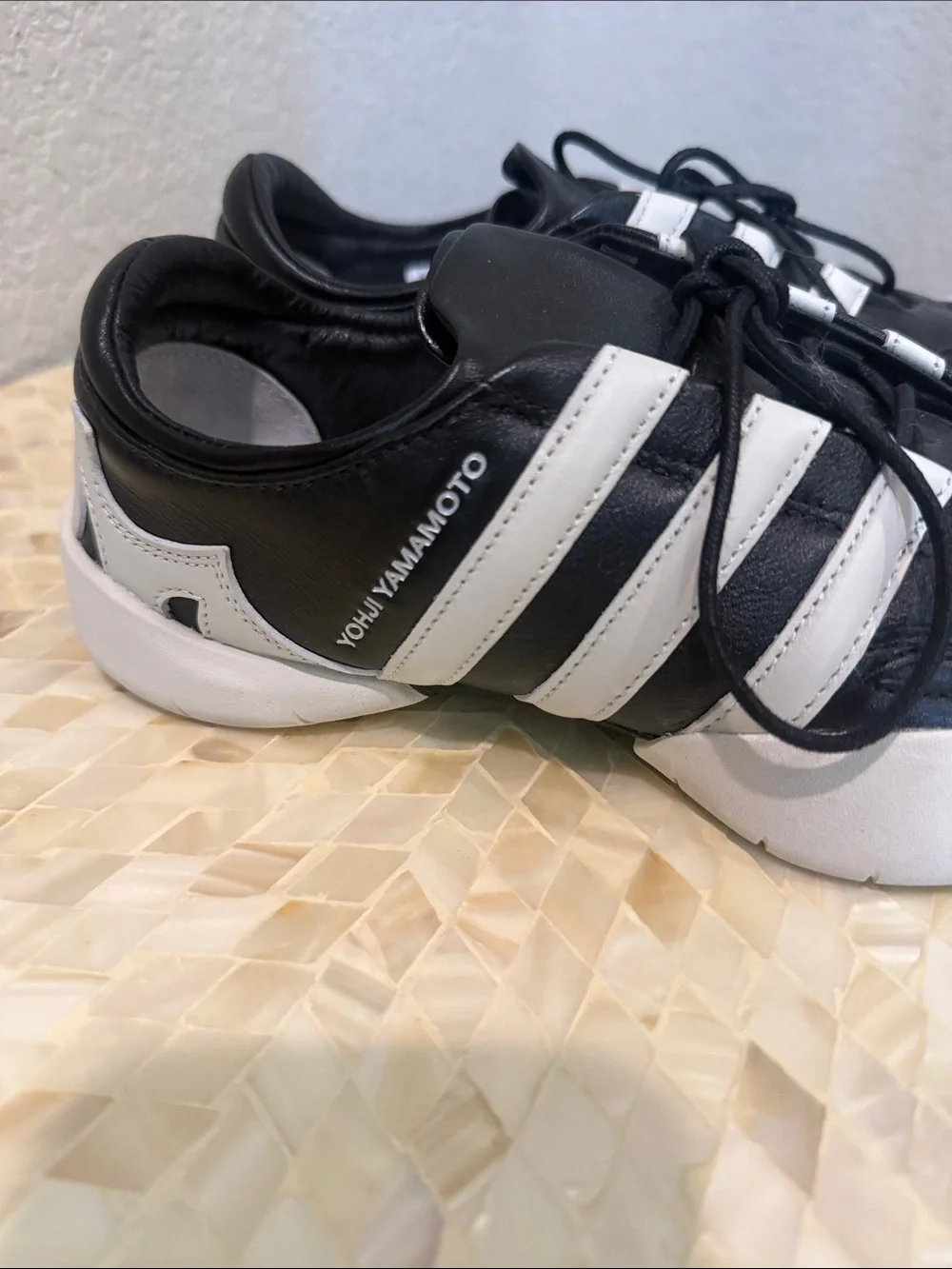 Yohji Yamamoto Black and White Striped Leather Sneakers size 5